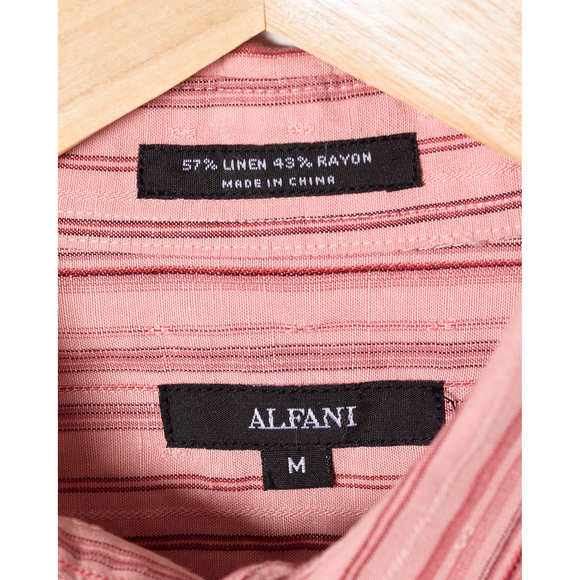 Alfani Mens Medium Stripe Button Down Shirt Pink - Picture 2 of 4